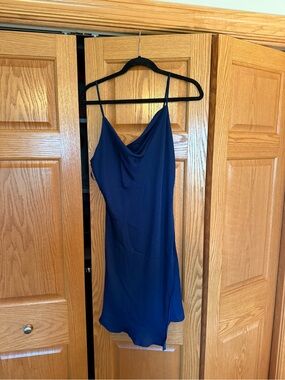 Naked Zebra Navy Cowl Slip Mini Dress